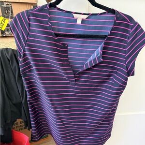 Banana Republic Women's Top in Navy and Pink Stripes